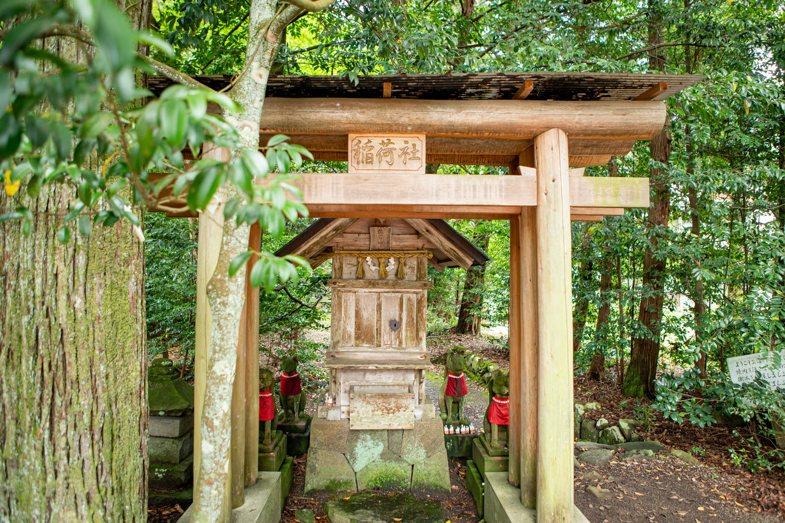 須佐神社境内にある稲荷社の木製鳥居と祠