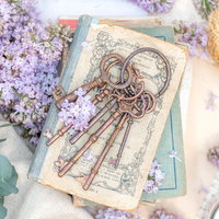 古い鍵に添えられた薄紫のライラックの花束の写真