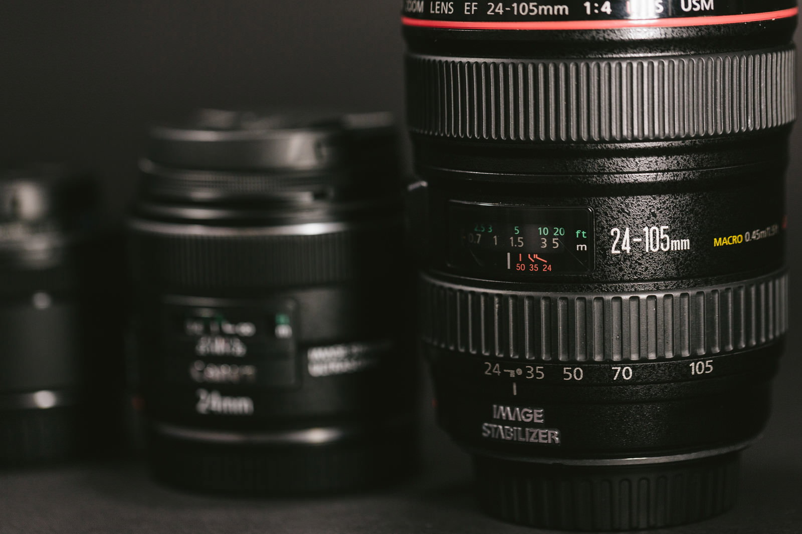 CanonのEF 24-105mmズームレンズと単焦点レンズ