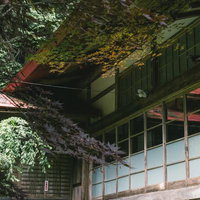 福島県小野町の東堂山満福寺の東堂会館と秋の庭園の写真