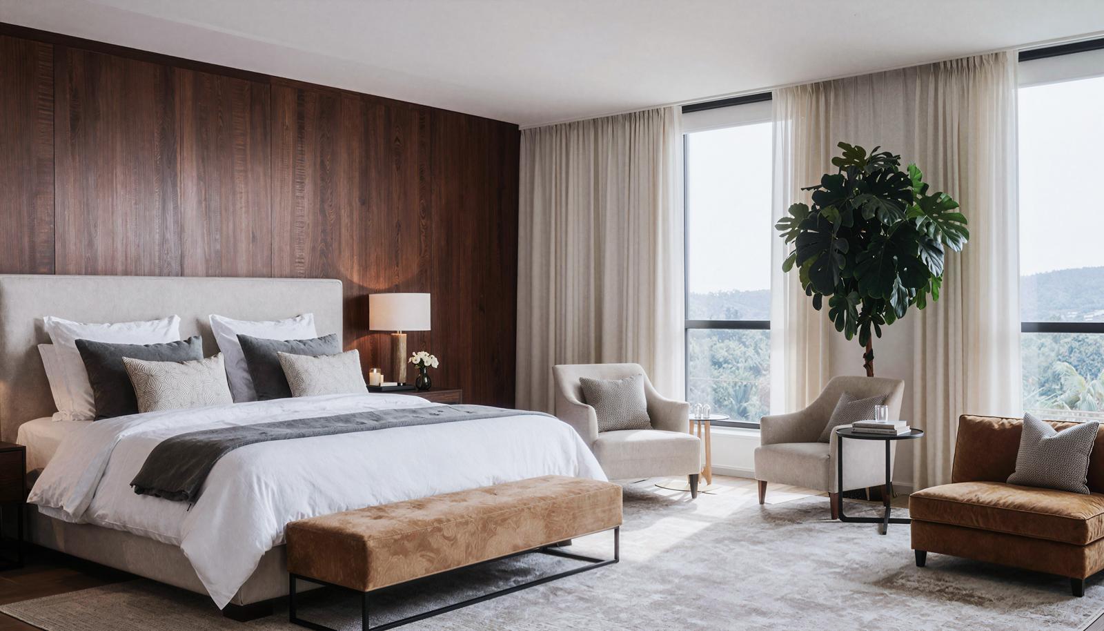 Luxurious hotel-style double bedroom with high-end interior furnishings