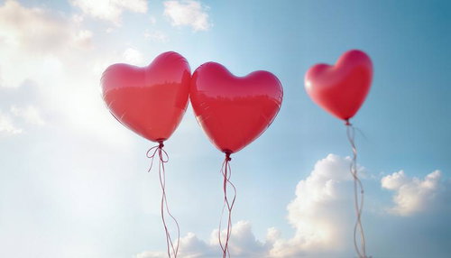 晴天の空を背景にしたハート風船