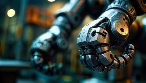 工場で稼働するロボットアームの関節