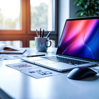 デスクに広がるクリエイターのワークスペースの写真