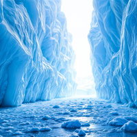 青い氷壁に囲まれた氷河の裂け目のAI画像