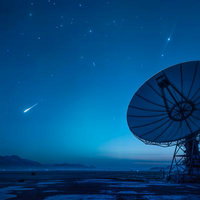 星空の下のパラボラアンテナの写真