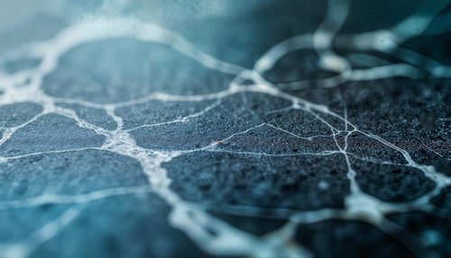 白いひび割れが走る青い石材の表面