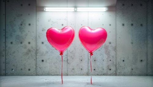 コンクリートの密室に浮かぶハート型バルーン