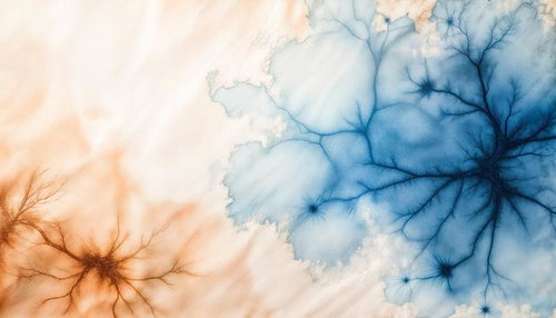 青と茶の染みが広がる抽象テクスチャー