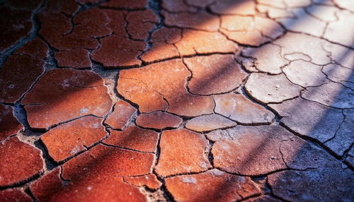 日差しに照らされた干ばつの地面のひび割れ