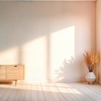 自然光が差し込む北欧風リビングのAI画像