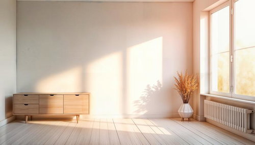 自然光が差し込む北欧風リビングのAI素材