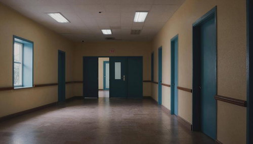 集合住宅の廊下にある濃紺のドア