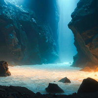 青い光が差し込む海底洞窟の写真