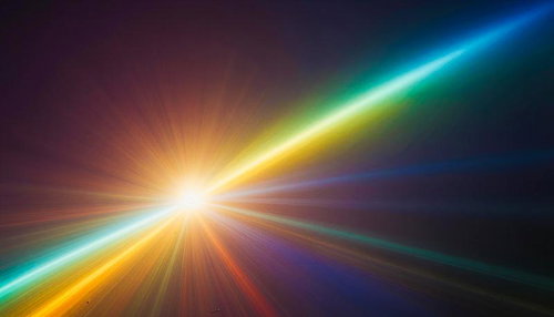 暗闇に放射状に広がる虹色の光線