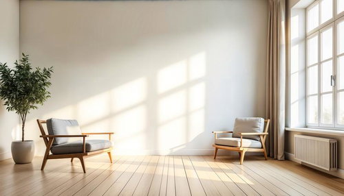 日差しが差し込むリビングと木製チェア