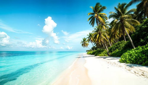 ヤシの木と白い砂浜が続く南国ビーチ