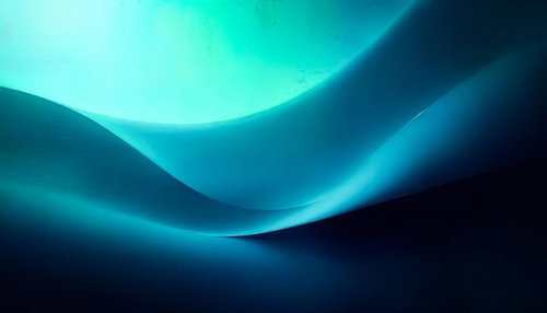 青緑のグラデーションが流れる抽象的な波