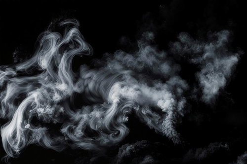煙・スモーク、黒背景の渦巻き