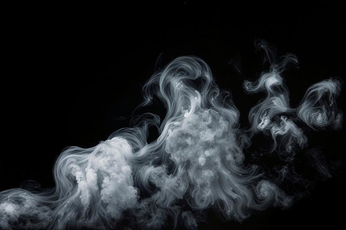 黒背景に立ち上る白い煙の流線エフェクト