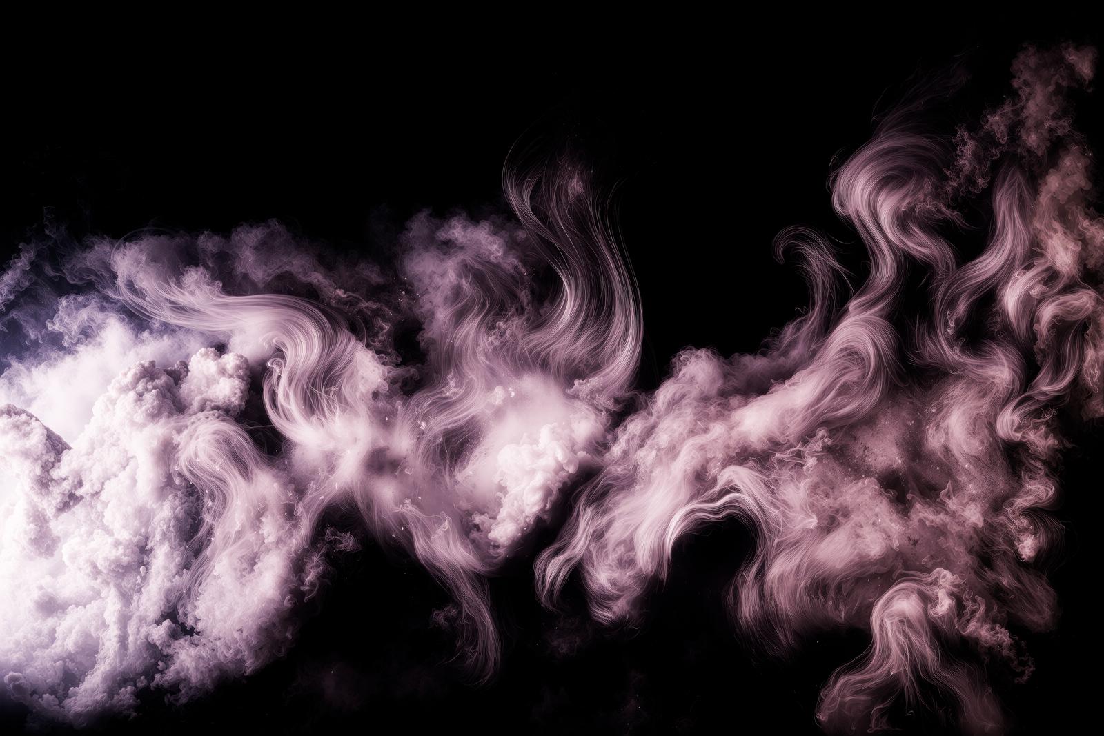 黒背景に紫の煙がうねる抽象アート