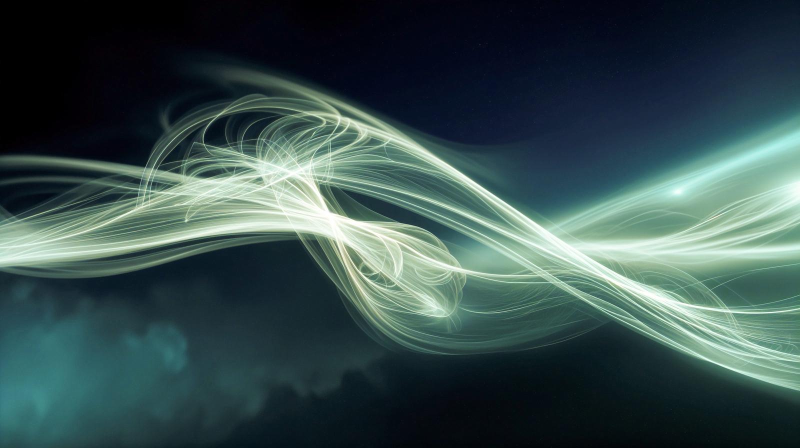 なめらかに流れる緑色の光のウェーブライン