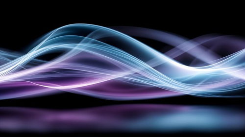 紫と青の光が流れる曲線的な波形パターン