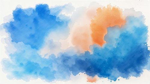 青とオレンジの水彩の滲み