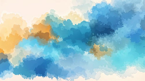 青とオレンジが滲む水彩の抽象背景