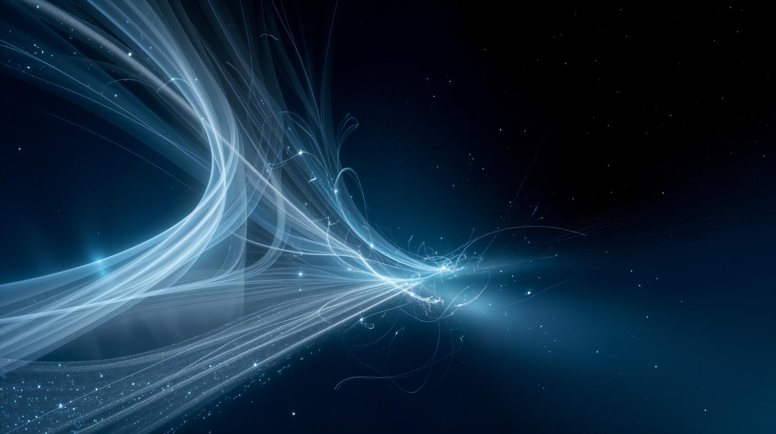 青い宇宙空間を白い光のエネルギーが曲線を描いて流れる様子