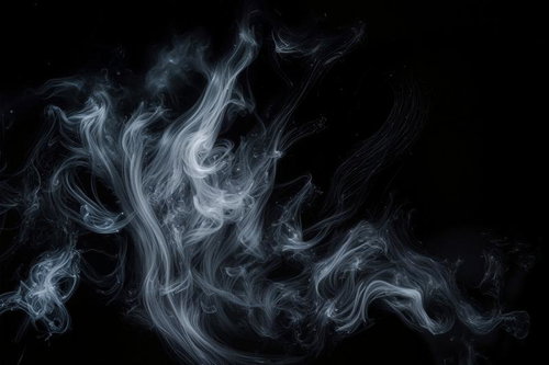 黒背景に白い煙が立ち昇る流線スモークエフェクト