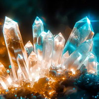 光と輝きに満ちたクリスタルと鉱物の透き通った柱状結晶の写真