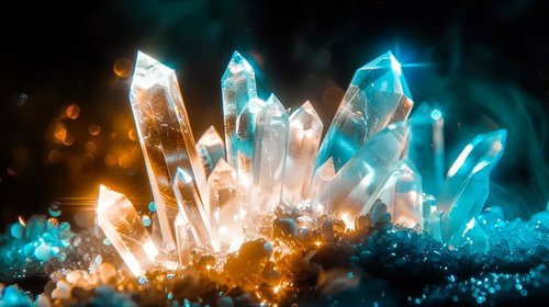 光と輝きに満ちたクリスタルと鉱物の透き通った柱状結晶
