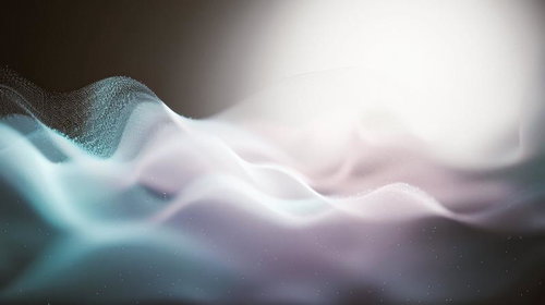 滑らかな波形が空間に浮かび上がるデジタルアートウェーブ