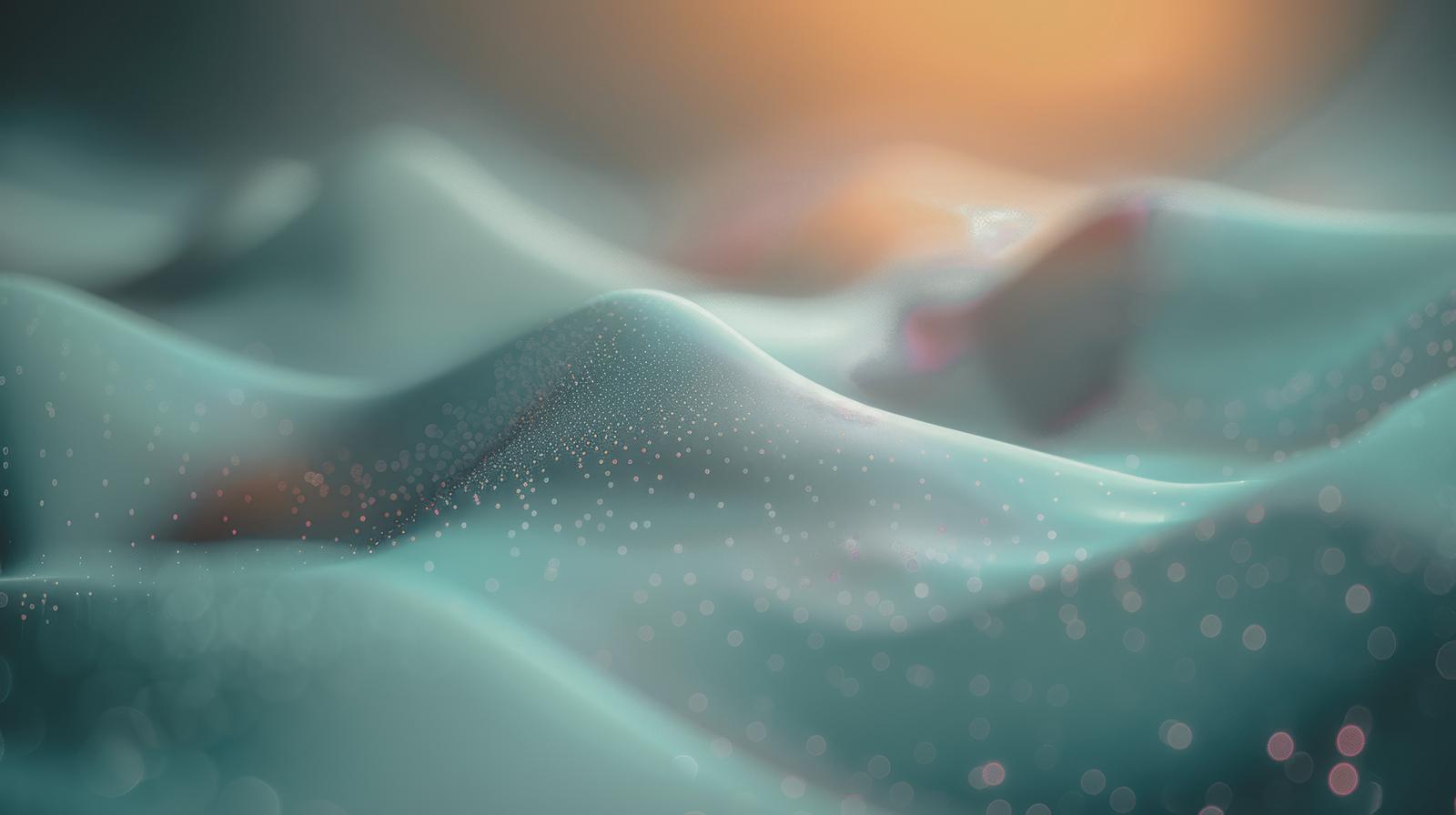 粒子と波紋で描かれた立体的な抽象的な丘の形状
