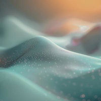 滑らかな曲線を描く粒子の波紋のような抽象空間の写真