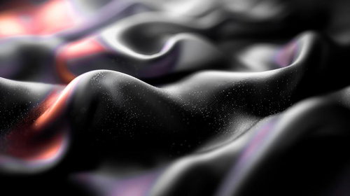 滑らかな黒布の起伏に舞うシルクの抽象美と光の表現