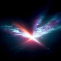 星雲に二つの光が差すの写真