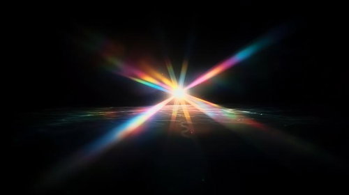 放射状に広がる虹色レンズフレア光条