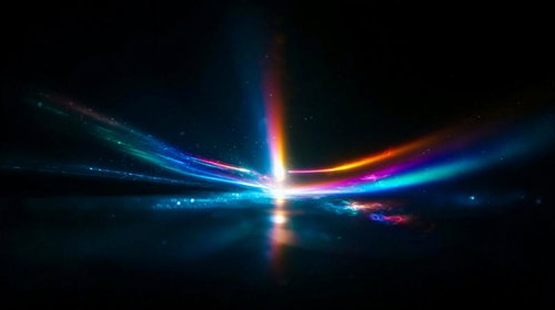 闇を切り裂くプリズムの光跡と虹色スペクトラム
