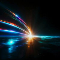 光の線が走るレンズフレアと反射の写真