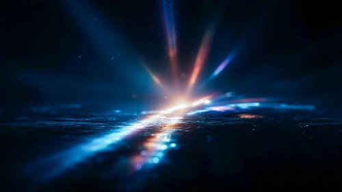 深青の空間に放射状に広がる光線