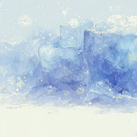 雪の結晶が舞う透明な氷のブロックの写真