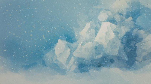 青空に舞う雪と氷結した結晶の抽象的背景