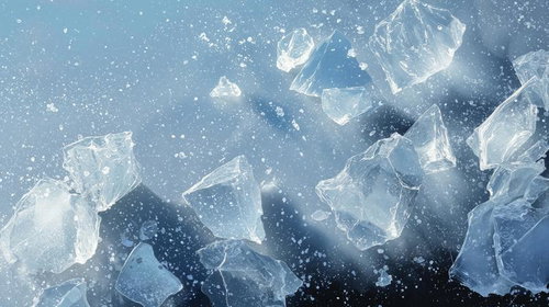 透明な氷の破片が舞い散る青い空間