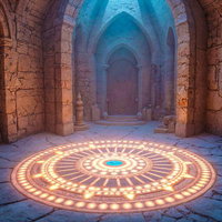 石造りの聖堂に光る魔法陣のAI画像