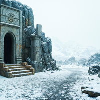 雪山に眠る古代遺跡のダンジョン入口のAI画像