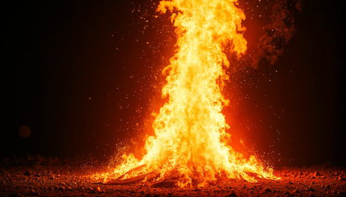 夜に燃え上がる大きな火柱のAI素材