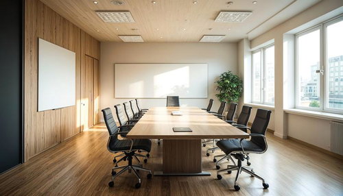 木目調が落ち着いた会議室の風景