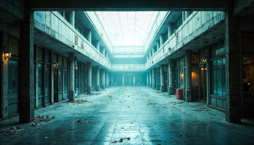 Abandoned Shopping Arcade Interior with Skylight — Free Stock Image
